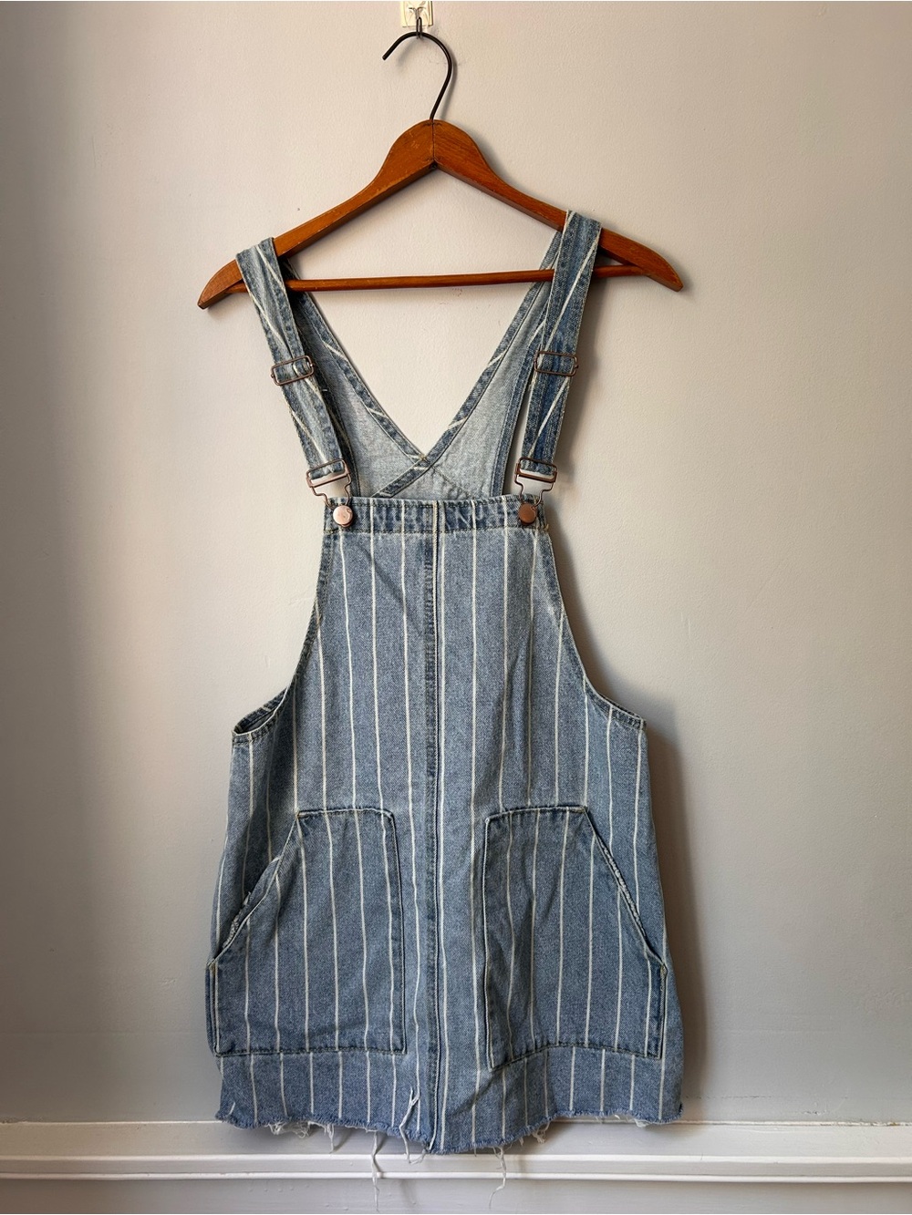 Y2K dollhouse Striped denim Overall Mini Frayed Dress With Adjustable Straps 11
